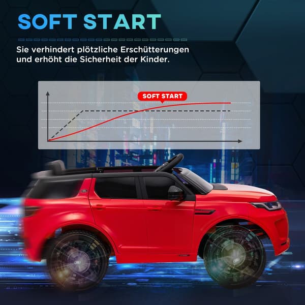 Lasten sähköauto, 12V Land Rover Discovery Sport, 106P x 65,5L x 51K cm, punainen