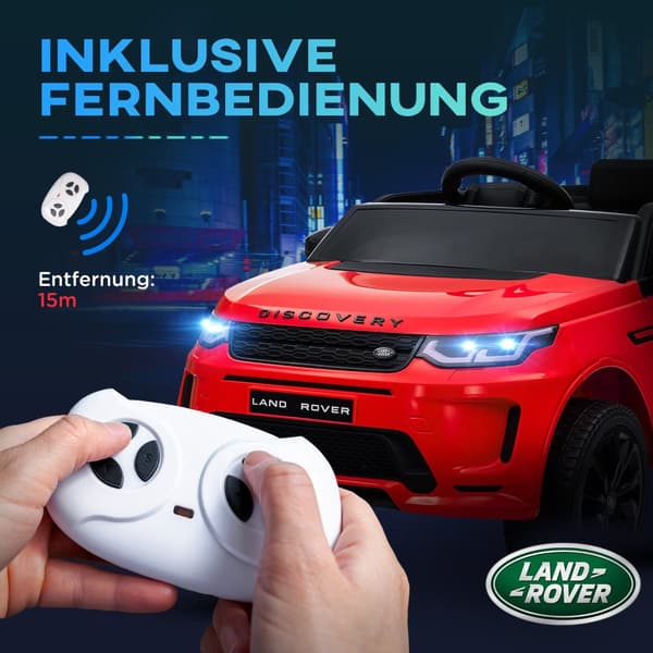 Lasten sähköauto, 12V Land Rover Discovery Sport, 106P x 65,5L x 51K cm, punainen