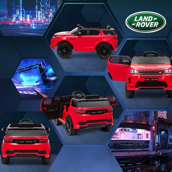 Lasten sähköauto, 12V Land Rover Discovery Sport, 106P x 65,5L x 51K cm, punainen