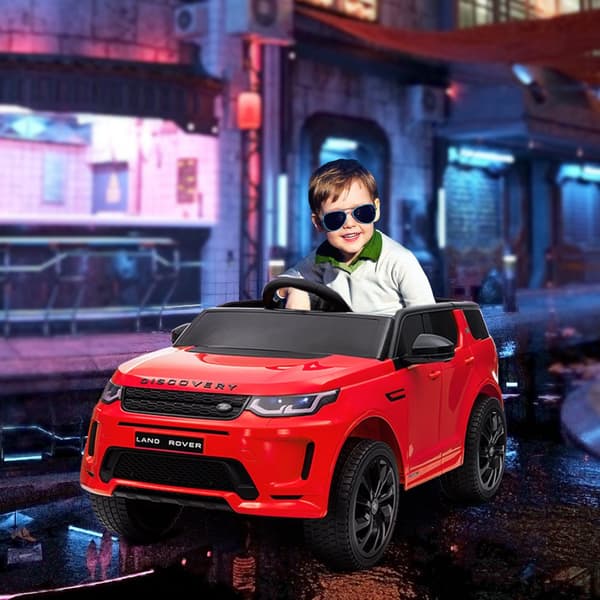 Lasten sähköauto, 12V Land Rover Discovery Sport, 106P x 65,5L x 51K cm, punainen