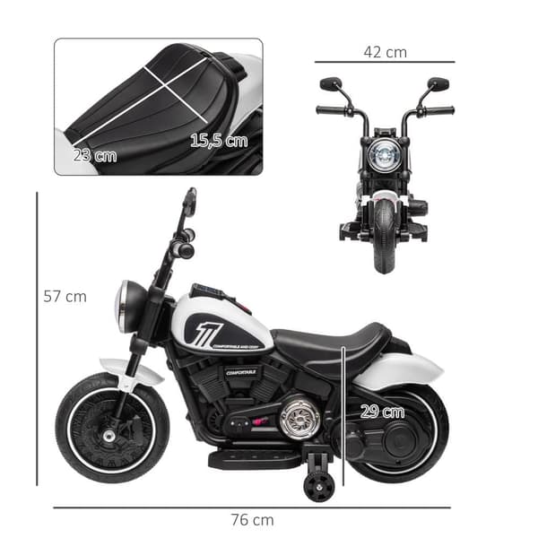 Barnmotorcykel, 76x42x57 cm, Vit