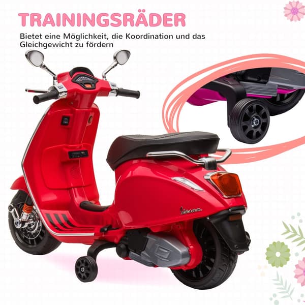 Lasten sähkömoottoripyörä, 6V Vespa, 107x47x73 cm, punainen