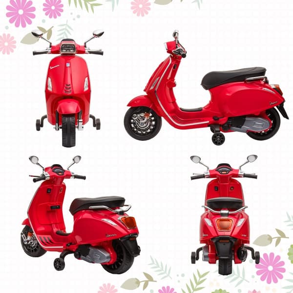 Lasten sähkömoottoripyörä, 6V Vespa, 107x47x73 cm, punainen