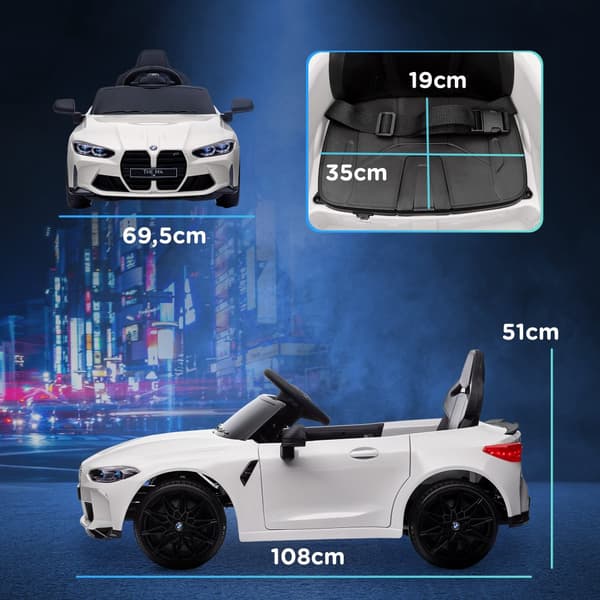 Lasten sähköauto, BMW M4, 108x69.5x51 cm, valkoinen