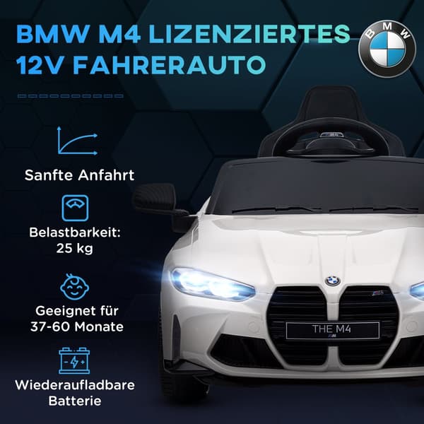 Lasten sähköauto, BMW M4, 108x69.5x51 cm, valkoinen