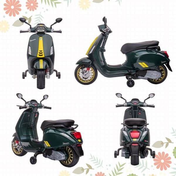 Lasten sähkömoottoripyörä, 6V Vespa, 107x47x73 cm, tummanvihreä