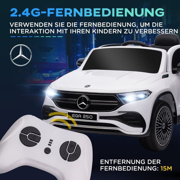 Lasten sähköauto, Mercedes-Benz EQA, 111,5 cm x 69 cm x 52,5 cm, valkoinen