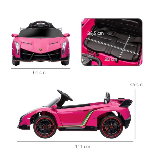 Børns Bil, Lamborghini, 111L x 61B x 45H cm, Pink