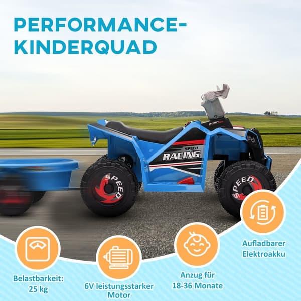Elektrisk Fyrhjuling för Barn, Kinderquad, 106x41.5x48.5 cm, Blå