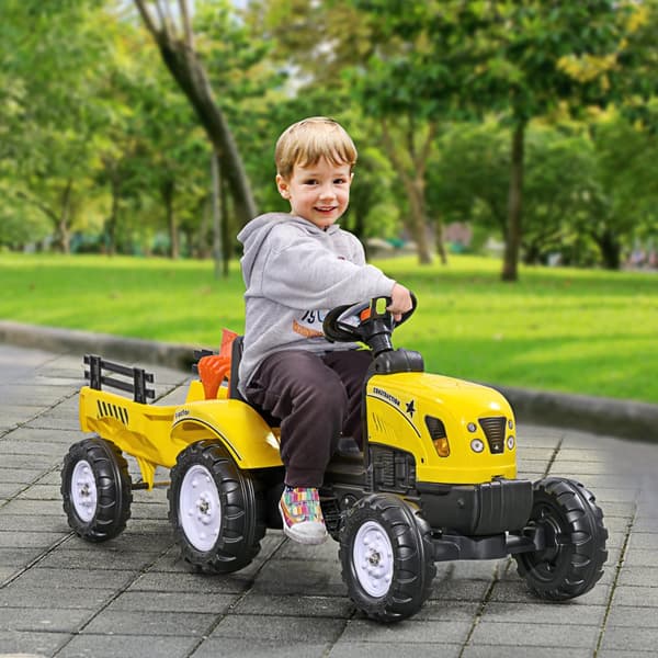 Pedaltraktor med släpvagn, 133x42x51 cm, Gul