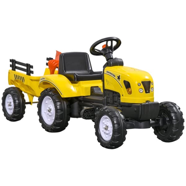 Pedaltraktor med Trailer, 133x42x51 cm, Gul