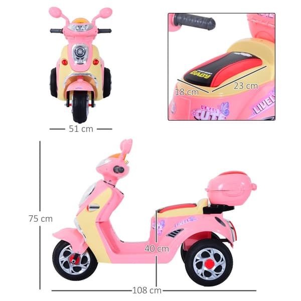 Elektrisk Børnemotorcykel, 108x51x75 cm, Pink+Gul