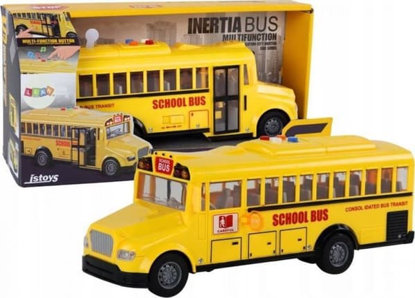 Leantoys Skolbuss 1:16 Friktionsdrift Dörrar som öppnas Ljus och ljud gul
