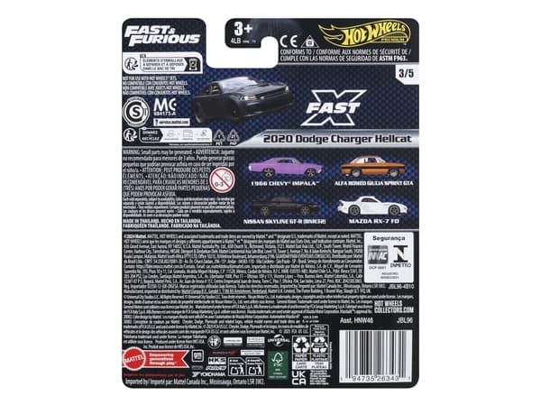 Hot Wheels Premium „Greiti ir įsiutę“ automobilis „Greiti ir įsiutę 2020 Dodge Charger Hellcat“ 7 cm