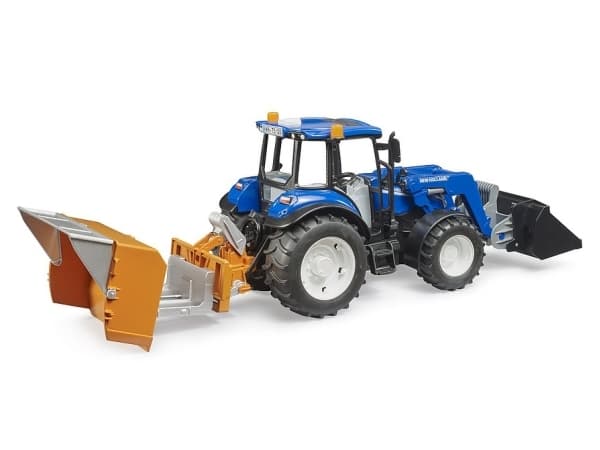 New Holland T5.120 FL:llä, lastauslaatikko, haarukat + 1 pyöröpaali