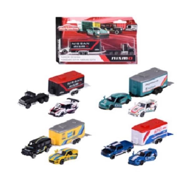 Majorette racersläpsats - 2 leksaksbilar och 1 släp i motorsportdesign