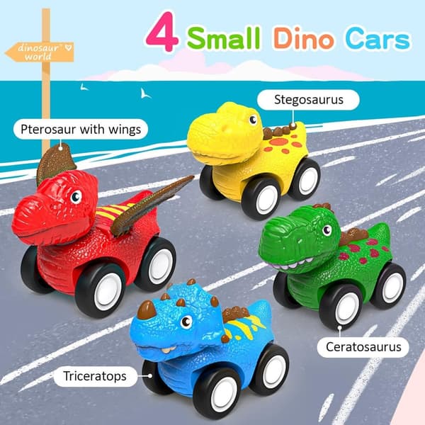 OBOSOE dinosaur transportvogn med 4 friktionsdrevne minidinosaurer – sjov legetøjsbil til børn