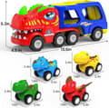 Miniatyrbillede 2 af 7: OBOSOE dinosaur transportvogn med 4 friktionsdrevne minidinosaurer – sjov legetøjsbil til børn