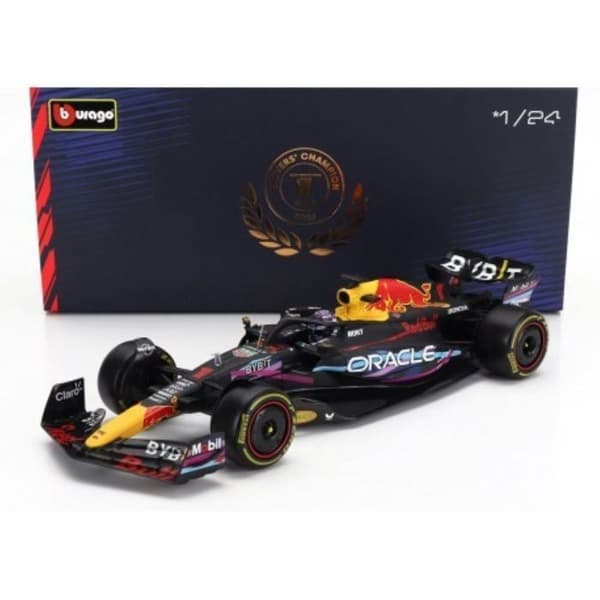 Miniatyrbil Burago 1/24 av Max Verstappen Miami-edition och hans team Oracle RedBull Racing