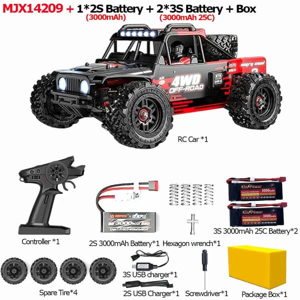 RC-auto, maksimi nopeus 75 km/h, 3000 mAh akku, 1:14 mittakaava,MJX14209 3B laatikko