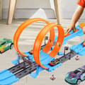Miniatyrbillede 2 af 5: OBOSOE racerbilsæt med 23 dele til børn – metalbil og katapultbane til racerløb og leg