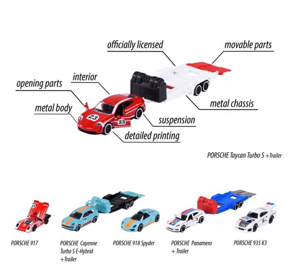 Majorette Porsche Race Trailer Taycan Turbo S + 917
