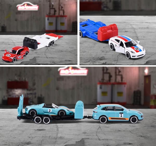 Majorette Porsche Race Trailer Cayenne Turbo S + 918 Spyder