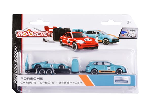 Majorette Porsche Race Trailer Cayenne Turbo S + 918 Spyder