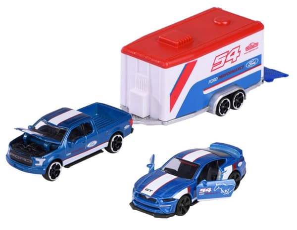 Majorette Race Trailer Ford F-150 Raptor + Mustang GT