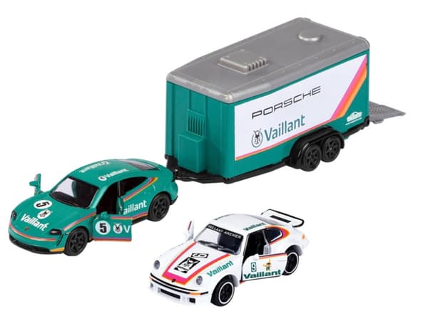Majorette Race Trailer Porsche Taycan Turbo S + 934
