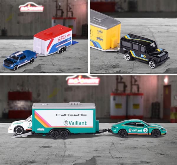 Majorette Race Trailer Land Rover Defender 110 + Jaguar