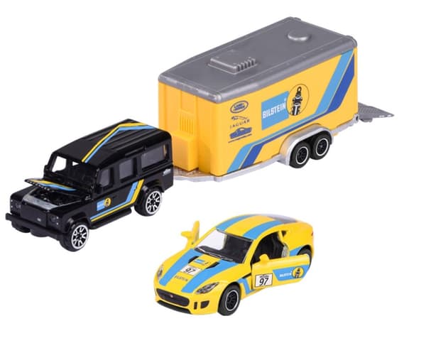Majorette Race Trailer Land Rover Defender 110 + Jaguar