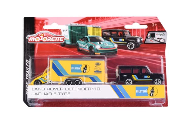 Majorette Race Trailer Land Rover Defender 110 + Jaguar