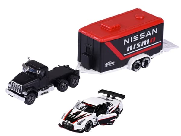 Majorette Race Trailer Mack Granite + NIssan GT-R Nismo GT3
