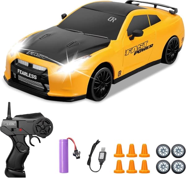 OBOSOE 2.4G kauko-ohjattava nelivetoinen leluauto 1:24 mittakaava – nopea sähköinen propulsioauto valoilla pojille