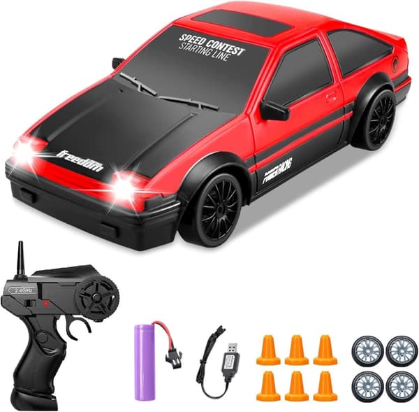 OBOSOE 2.4G kauko-ohjattava nelivetoinen leluauto 1:24 mittakaava – nopea sähköinen propulsioauto valoilla pojille