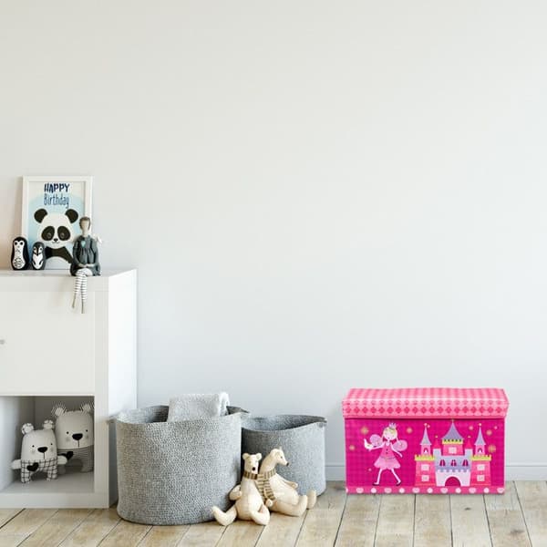 Relaxdays Taburett Förvaringslåda leksak låda med lock puff barn fällbar pirat 50L, röd
