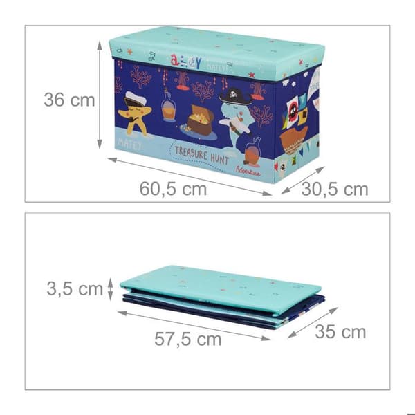 Relaxdays Taburett för leksaker förvaring, leksakslåda med lock, barnpuff, hopfällbar förvaring, skatt 50L, mörkblå