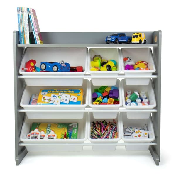 Humble Crew Children's Shelf, Toy Organiser Shelf with 9 Storage Boxes, Grey/White