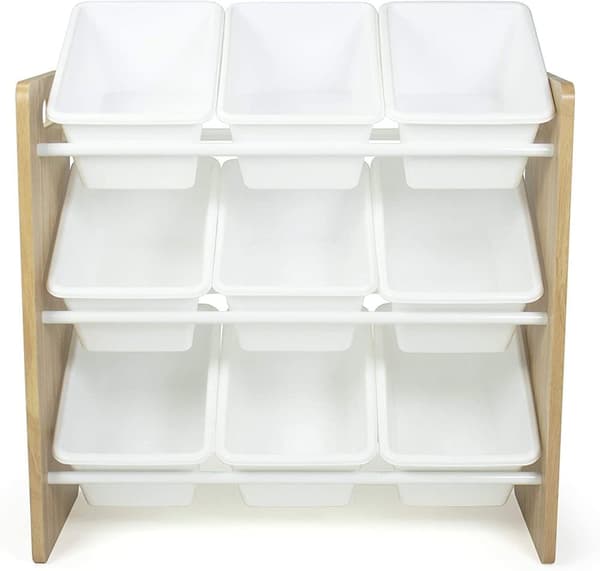 Humble Crew Children's Shelf, Toy Organiser Shelf with 9 Storage Boxes, Natural/White