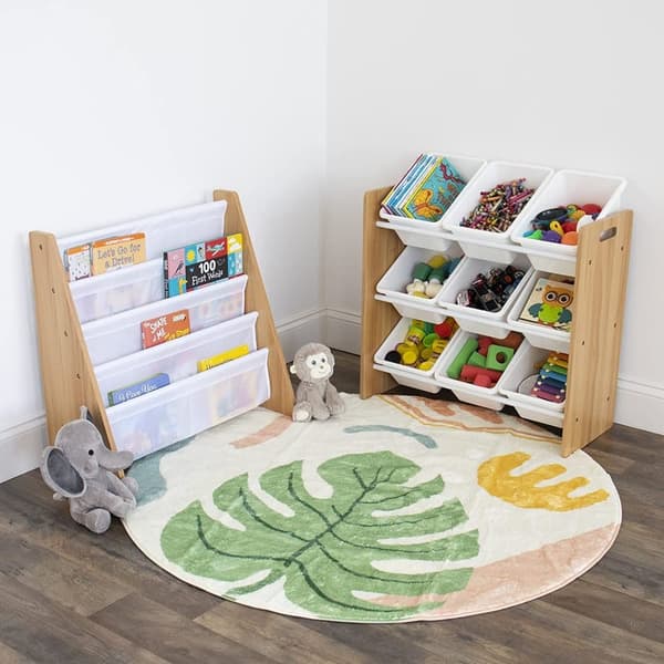 Humble Crew Children's Shelf, Toy Organiser Shelf with 9 Storage Boxes, Natural/White