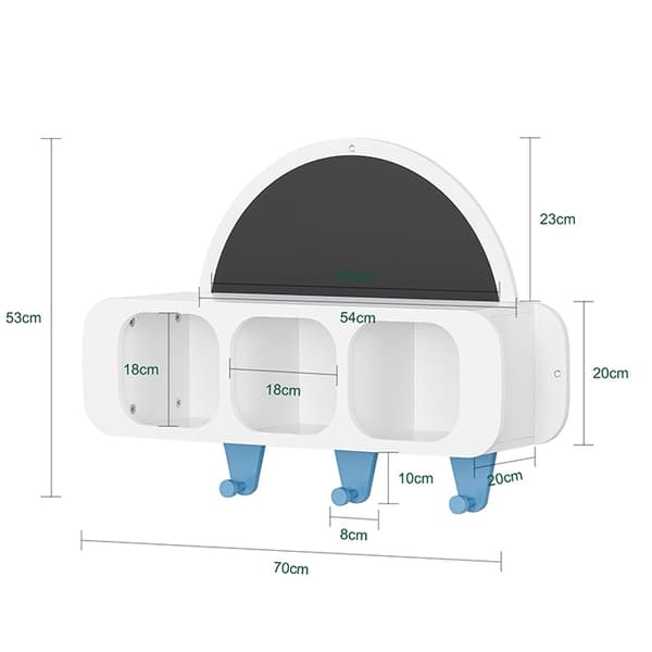 Rootz børnegarderobe med Creative Board - Børnehylde - Knagerække - Hængende opbevaring - Sikre afrundede hjørner - Nem montering - 60 cm x 36 cm x 20