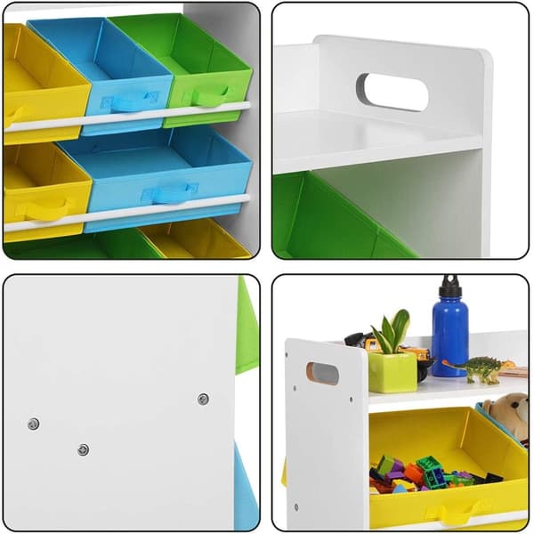 Rootz´s Toy organisator 9 irrotettavalla kuitukangaslaatikolla - Säilytystila - Kirjahylly - Säilytyskaappi - Lelujärjestäjä - Lelukaappi - Puinen run