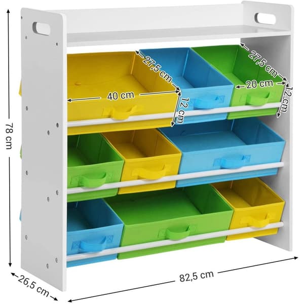 Rootz´s Toy organisator 9 irrotettavalla kuitukangaslaatikolla - Säilytystila - Kirjahylly - Säilytyskaappi - Lelujärjestäjä - Lelukaappi - Puinen run
