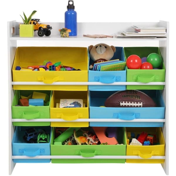 Rootz´s Toy organisator 9 irrotettavalla kuitukangaslaatikolla - Säilytystila - Kirjahylly - Säilytyskaappi - Lelujärjestäjä - Lelukaappi - Puinen run