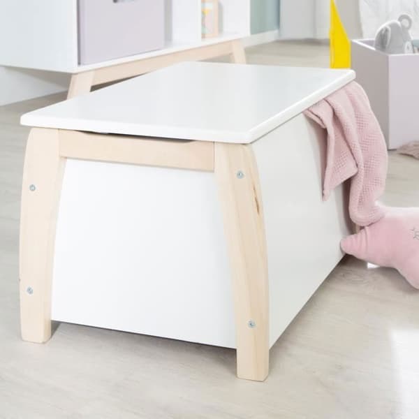 Bänk för leksakslådor i trä - ROBA - Mjuk stängning - Vit / Trälook