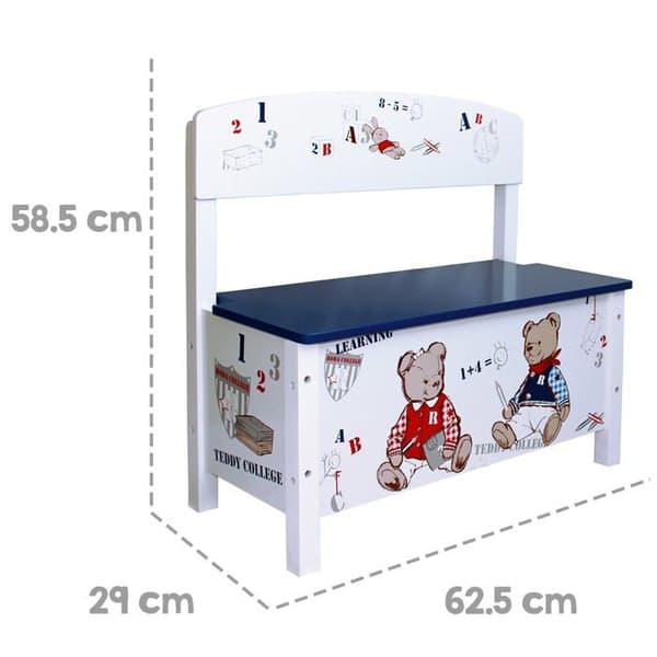 Teddy College Toy Box Bänk - ROBA - White Bear Print - För barn