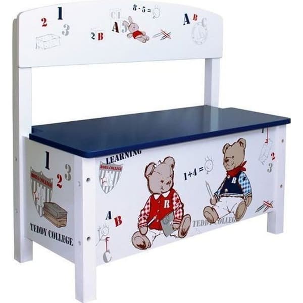 Teddy College Toy Box Bänk - ROBA - White Bear Print - För barn