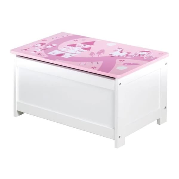 Leksakskista - ROBA - Krone - Multifunktionell Förvaringsbänk - Mjuk Stängning - Vit / Rosa
