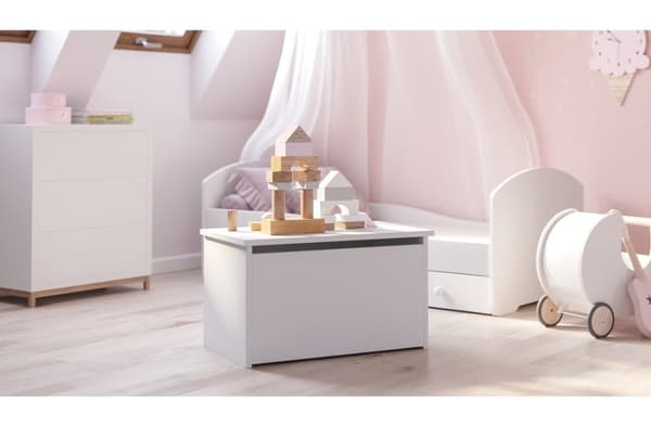 Modern Vit Förvaringslåda med Gasfjädertak - Elegant Inredningsorganizer